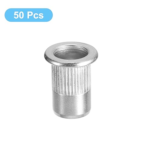 Miniatura 3 de uxcell 516-18 tuercas de remache, 50 piezas de tuercas roscadas de cabeza plana moleteadas de acero inoxidable 304 para metal, plástico