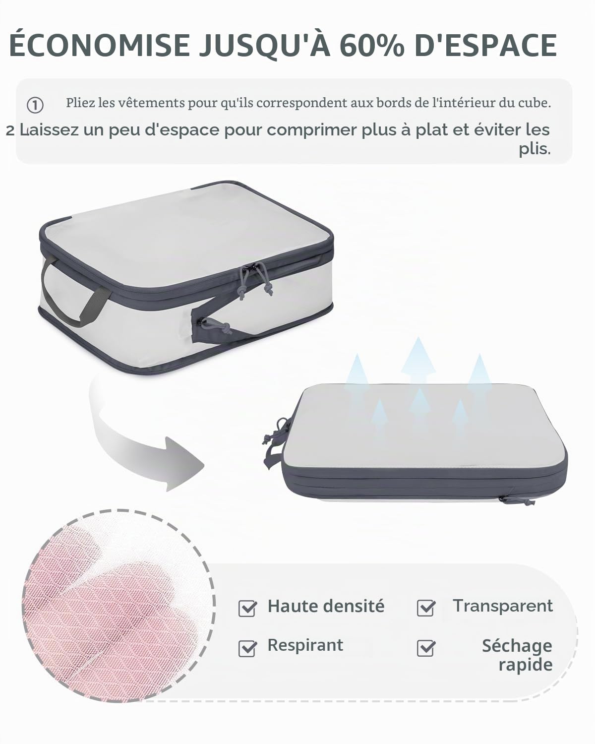 ECOHUB Organisateur Valise Packing Cubes - 6 Pièces Sac Rangement Valise Léger et Respirant Housse Compartiment Valise Organiseurs de Bagage Pochette Vetement Voyage, Gris
