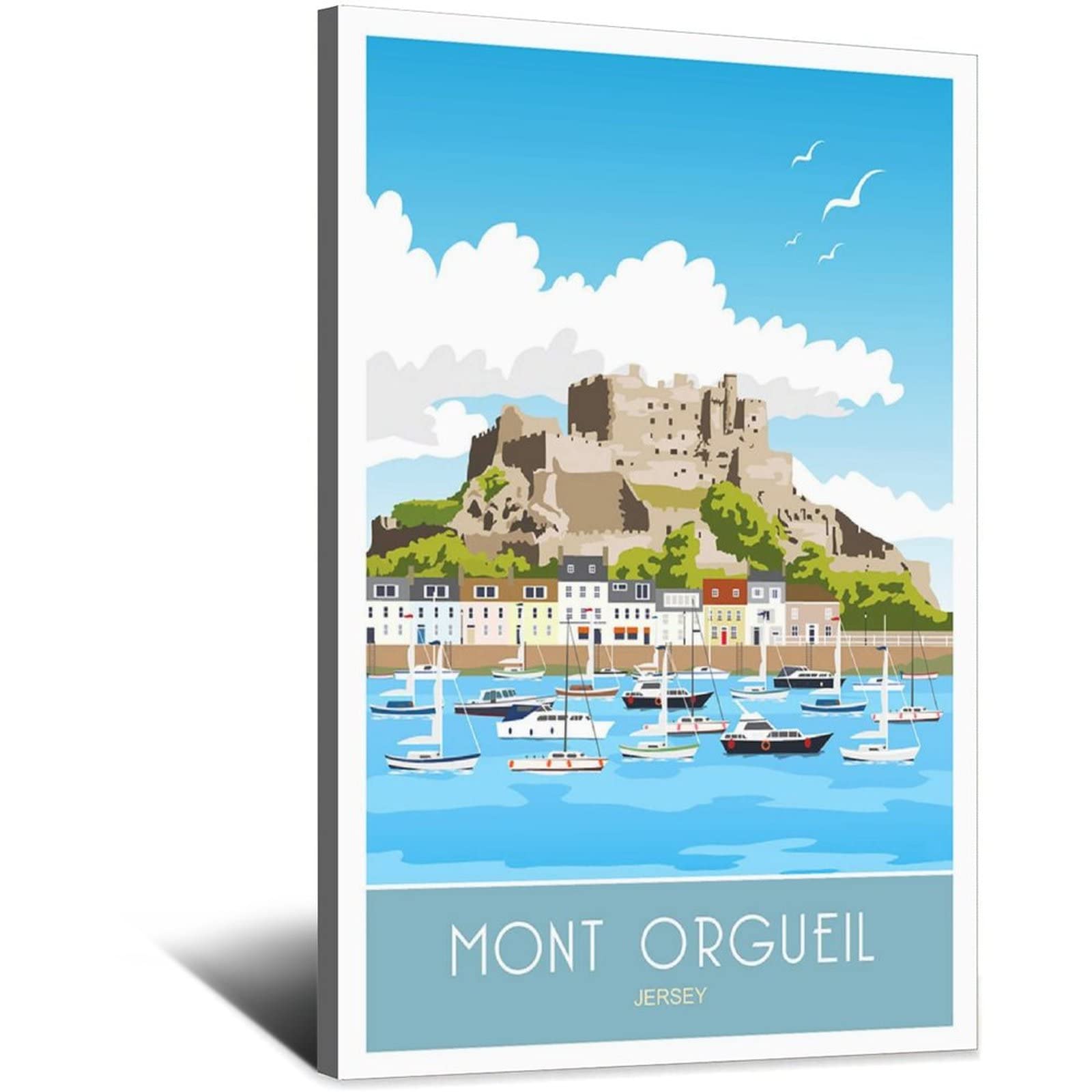 UEJD Vintage Mont Orgueil Castle Jersey Travel Poster Decorative Posters Modern Bedroom Canvas Art Poster Picture Painting Posters Wall Decor Art Gift