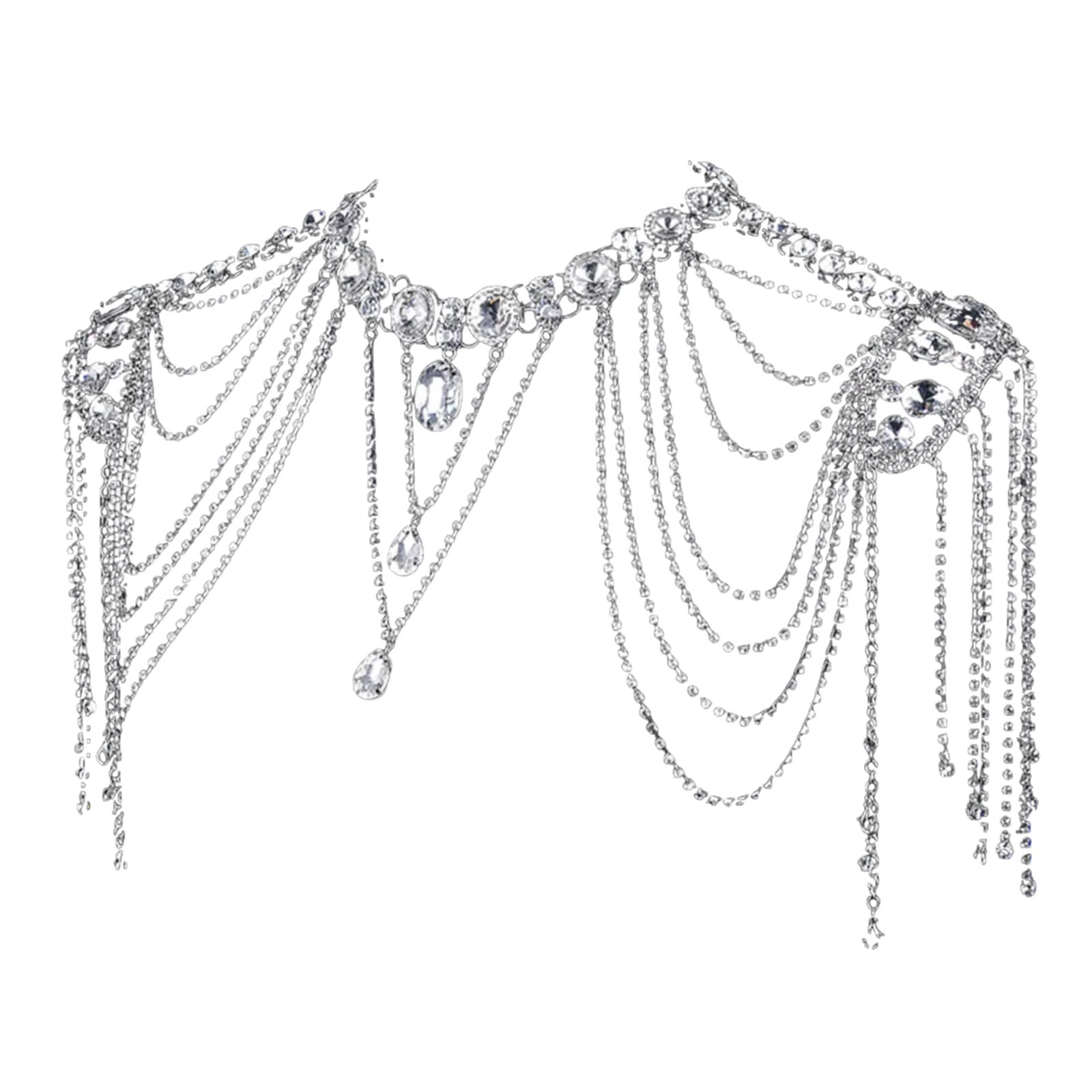 Collar de cadena de hombro con borlas de cristales, accesorio de joyería corporal multicapa para mujer, suministros de brazo de boda