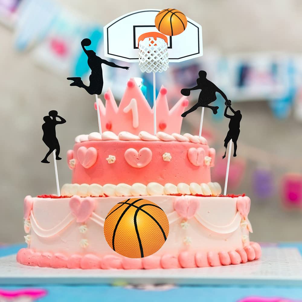 Theme Sportivo Feste Set Decorazioni Torta Basket 7 Pezzi - Topper Compleanno A Tema Sportivo Per Feste E Baby Shower Piece Of Cake