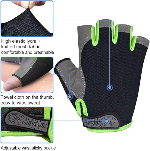Miniatura 3 de HuwaiH Guantes de ciclismo para hombresmujeres, antideslizantes, amortiguadores, guantes de ciclismo con almohadilla de gel de medio dedo, guantes
