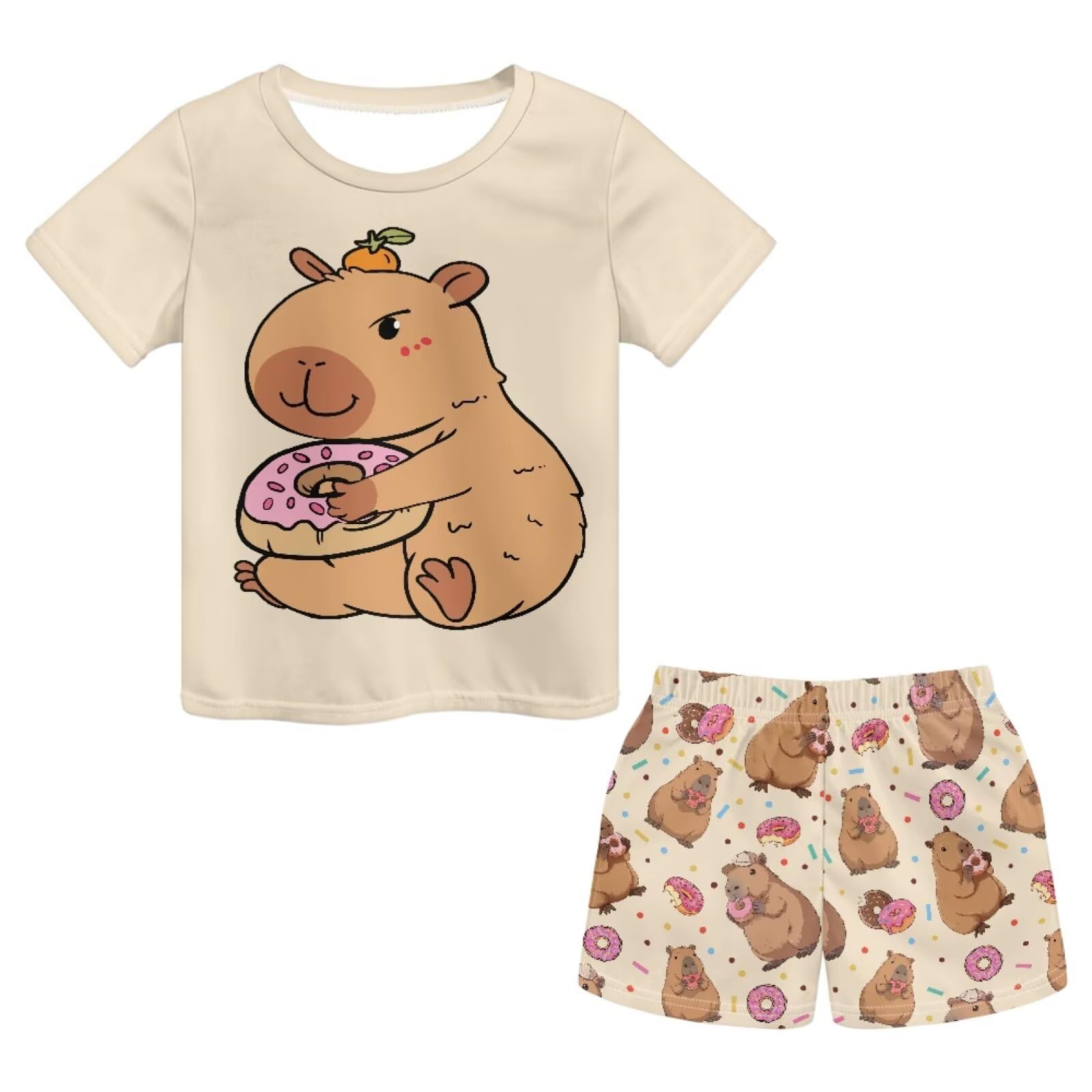 Conjunto de pijama de verano de manga corta para niñas, ropa de dormir de 2 piezas con bolsillos