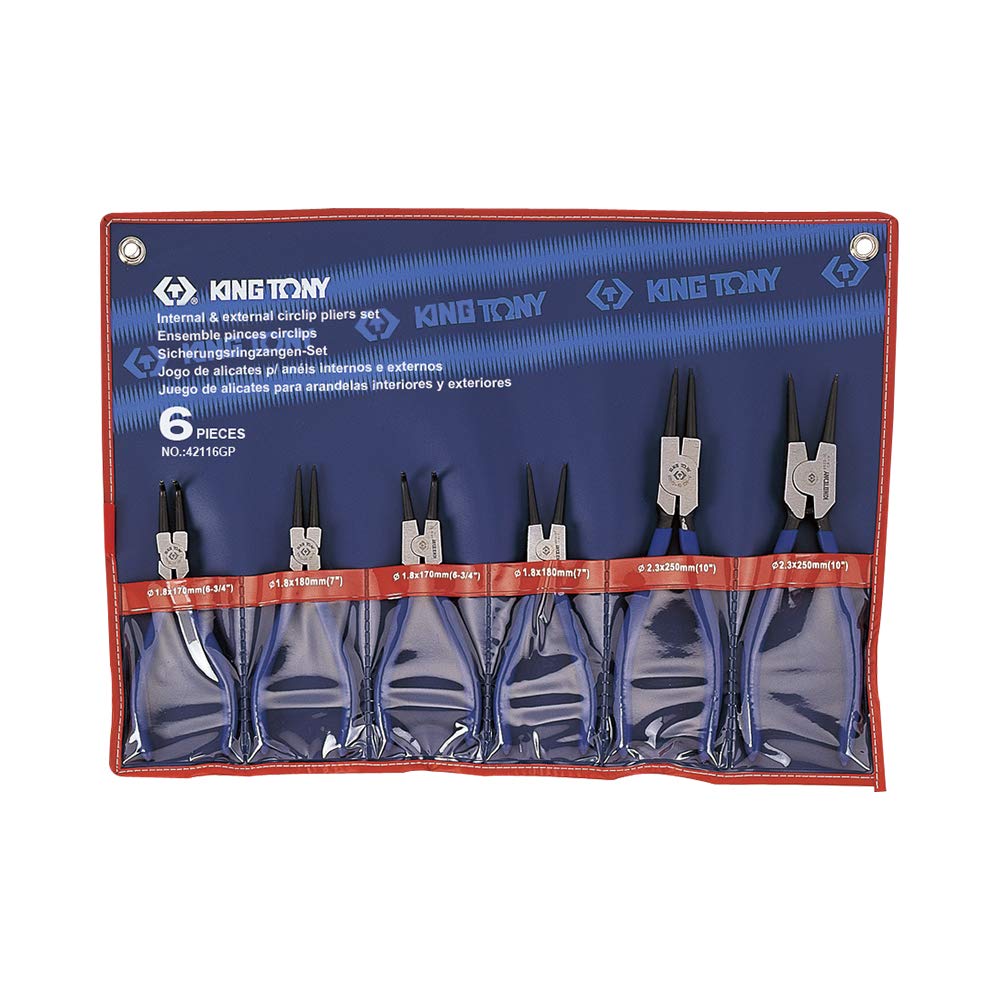 KING TONY 42116GP Trousse de Pinces Circlips, Set de 6, Bleu et Noir