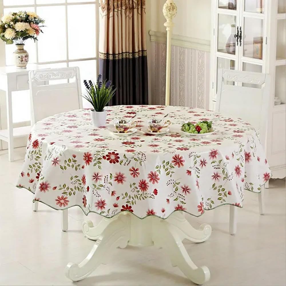 ZCSLD 180cm PVC Oilcloth Tablecloth, Water Resistant, Round Floral Dining Party Cover, Kitchen, Picnic