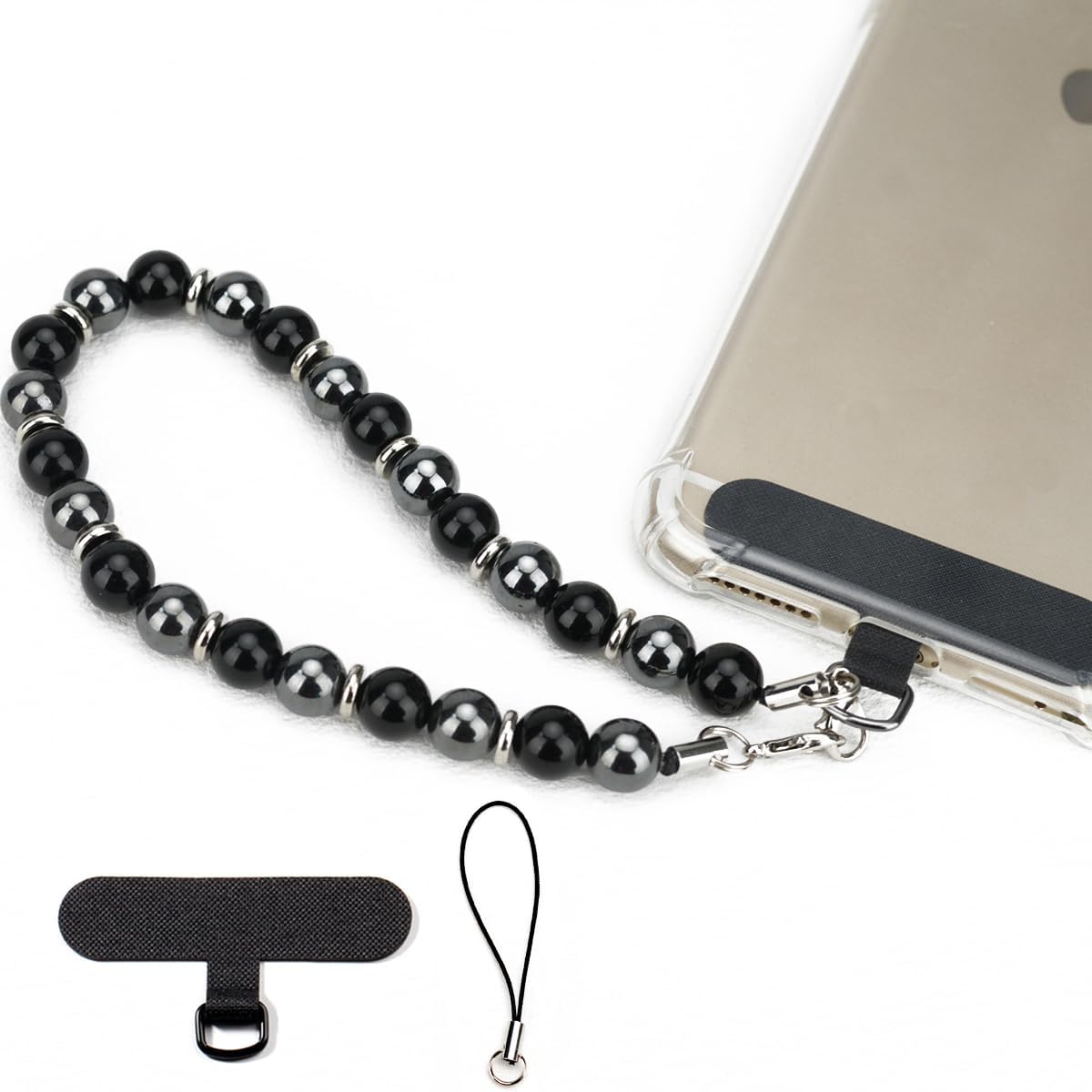 Marble Beaded Phone Wrist Strap, Cellphone Lanyard with Tether Tab, Hands-Free Wristlet Bracelet