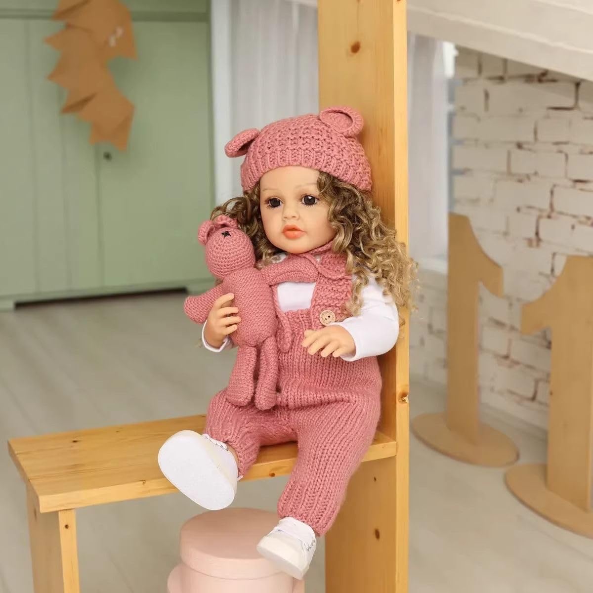 Bambole Reborn 24 Pollici 60 Centimetri Silicone Morbido Bambola Toddler che Sembrano Capelli Lunghi Ricci, Realistica con Accessori, Regalo di Compleanno