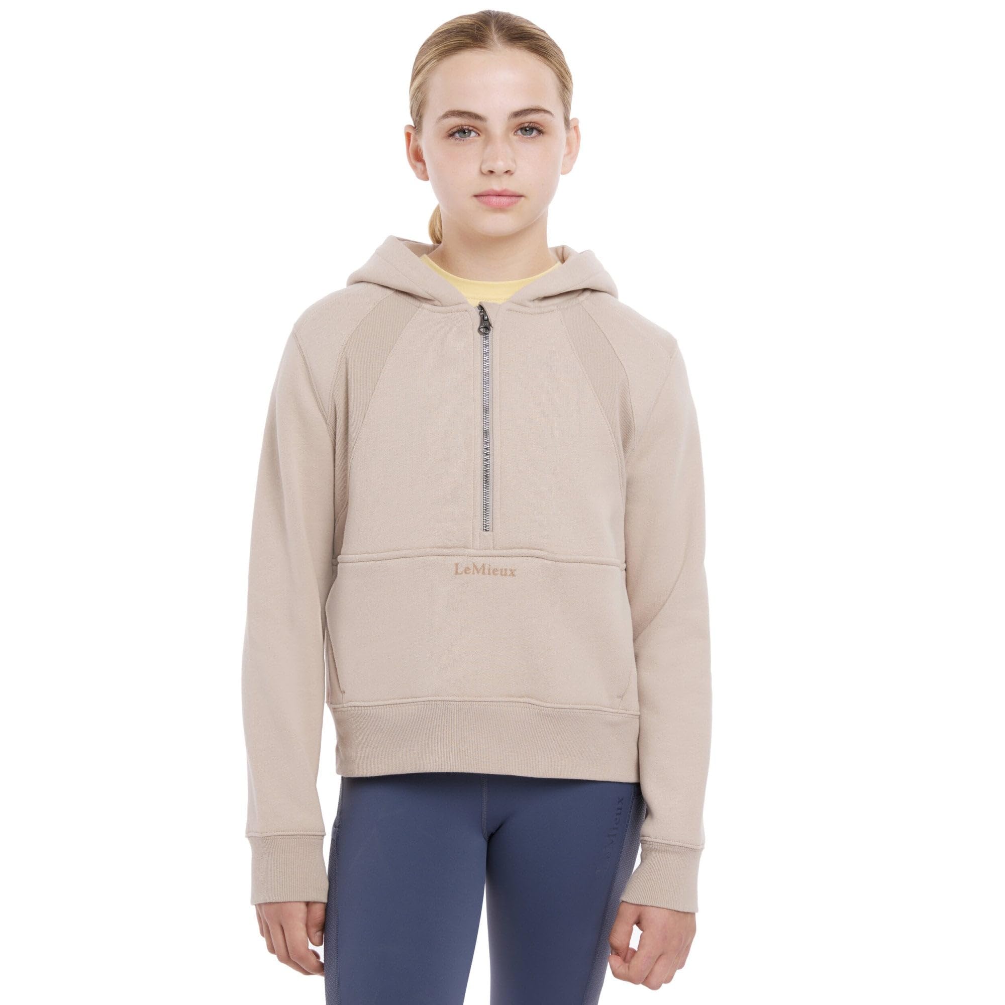Lemieux Almond Young Rider Harriet Pop Over - Childrens Equestrian Hoodie - Helmet Friendly Half Zip - 9-10 Years