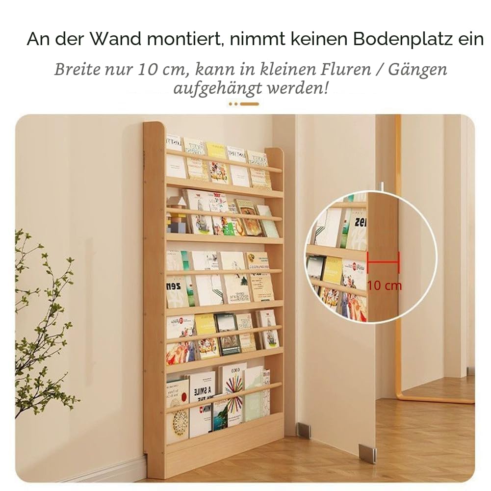 Schmales Bücherregal aus Massivholz, Organizer für Schlafzimmer, Wohnzimmer, Zuhause, Büro, Bodenausstellungsregale hinter der Tür mit dünnem Design (10 cm)
