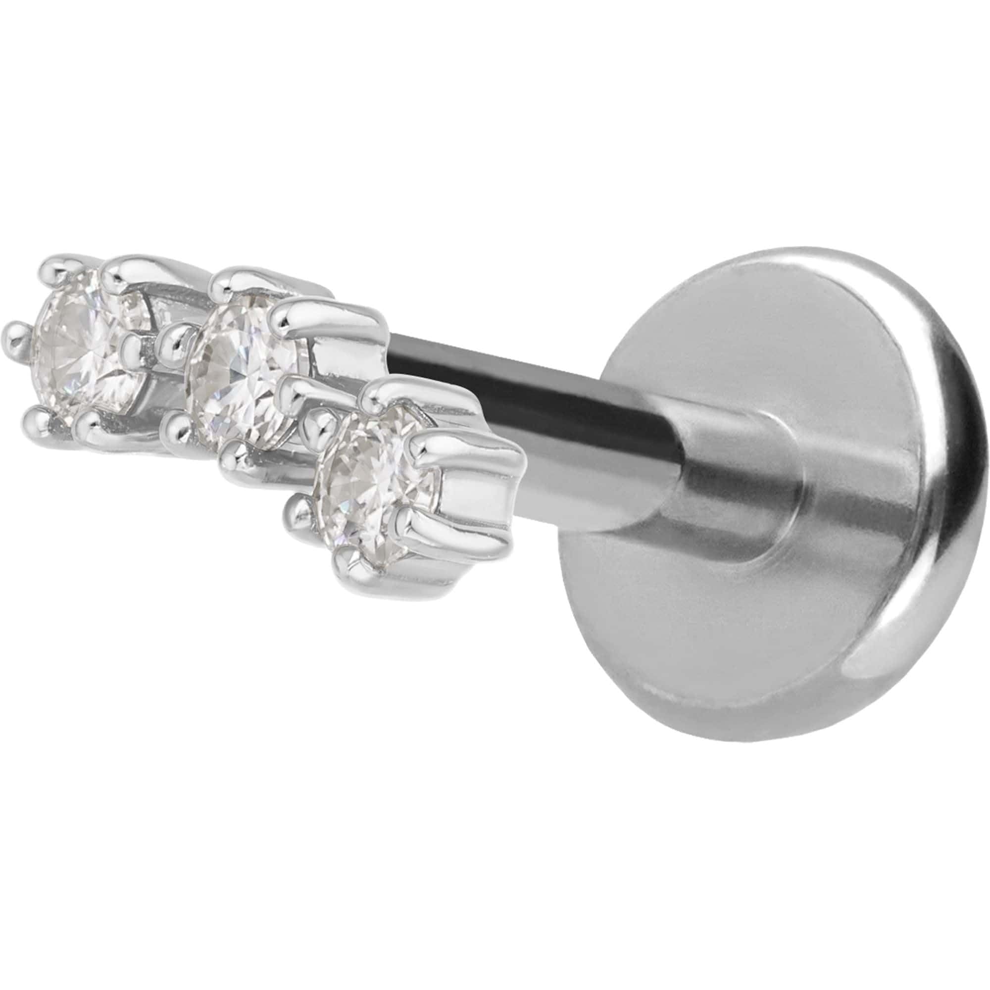 PIERCINGLINE Piercing Stecker Titan Labret mit Innengewinde + 925er Silber Aufsatz 3 MOISSANITE - Goldfarben, Silberfarben