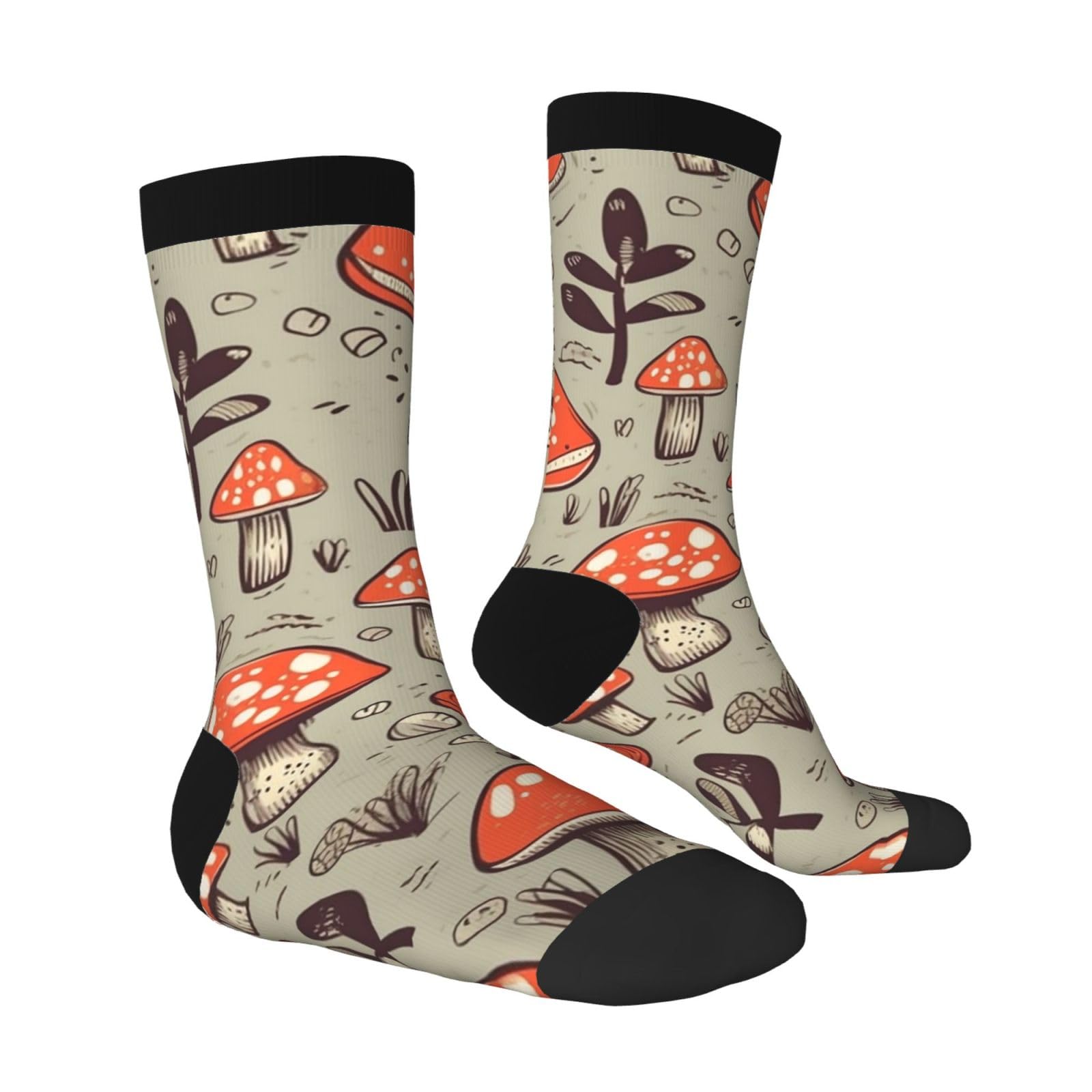 LZQPOEAS Cartoon Mushrooms Athletic Socks Unisex Cushioned Crew Socks Hiking Running Calf Sock Soft Above Ankle Sock