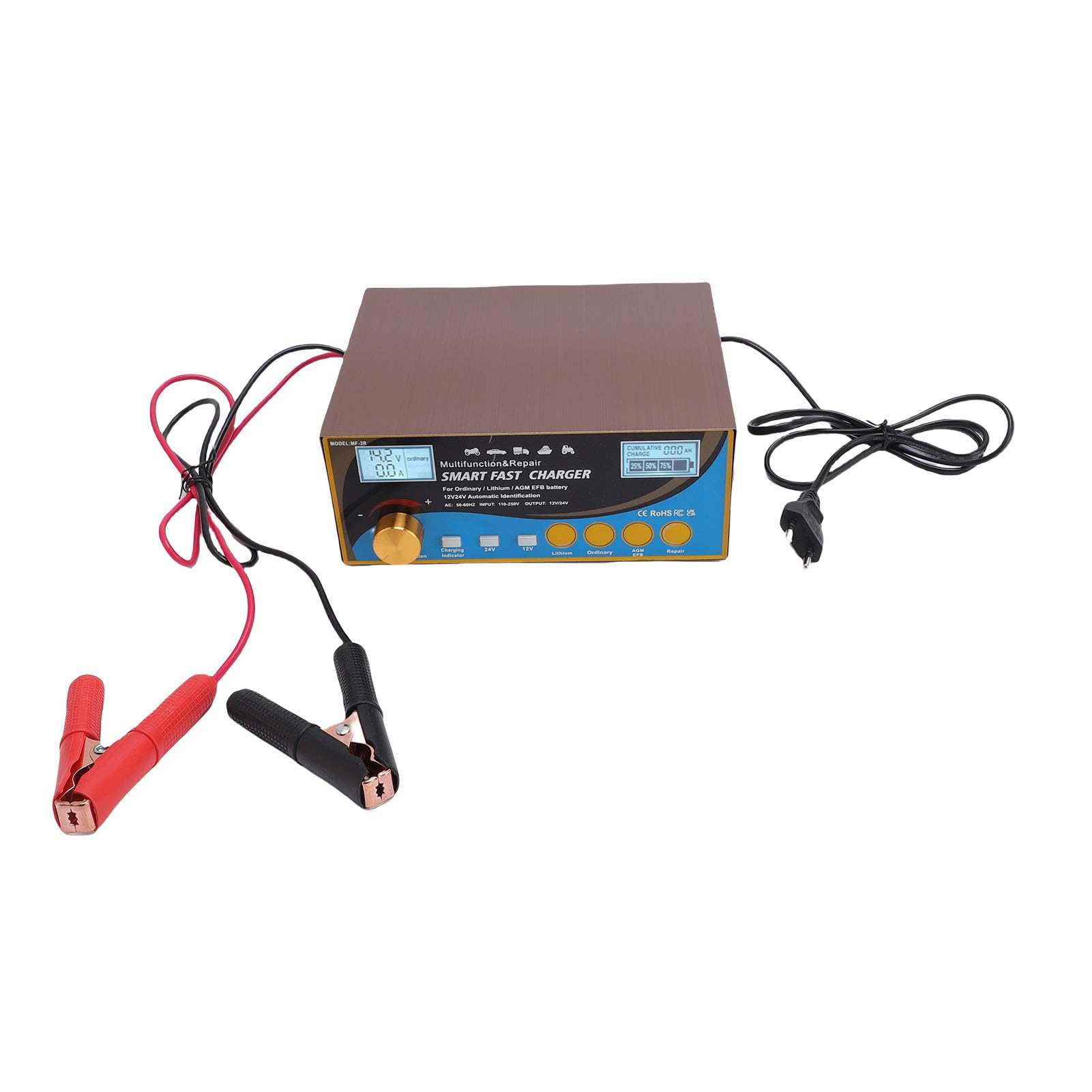 Cuifati Bateria Heuperter, 12V 24 V Automatyczna ładowarka Akumulatorowa do Baterii Litowych Suchego ż (wtyczka UE)