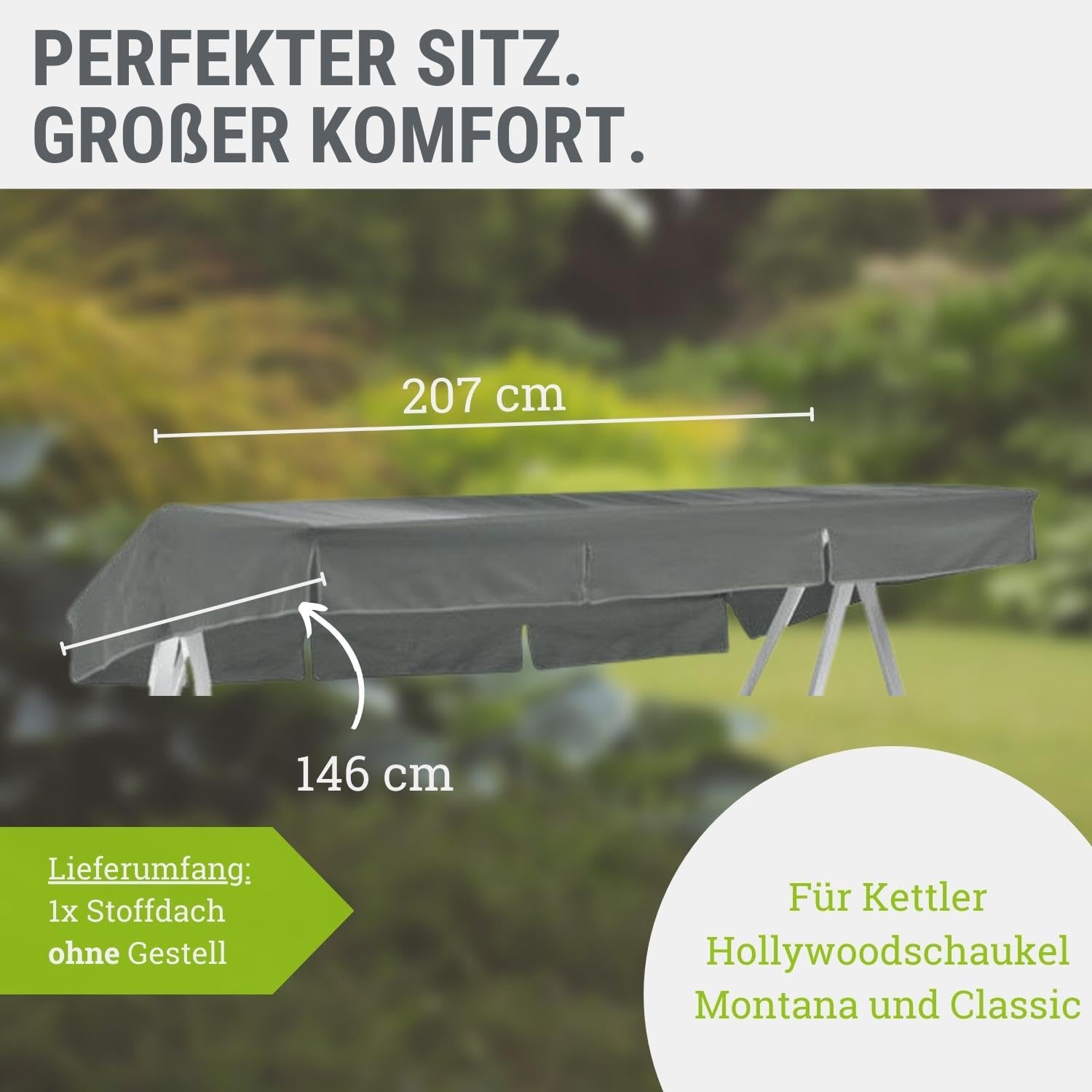 Schaukeldach für Kettler Classic/Montana dunkelgrau 207x146 I Dach Hollywoodschaukel I UV-beständiges Schaukel-Dach I 100% Polyacryl I versch. Farben