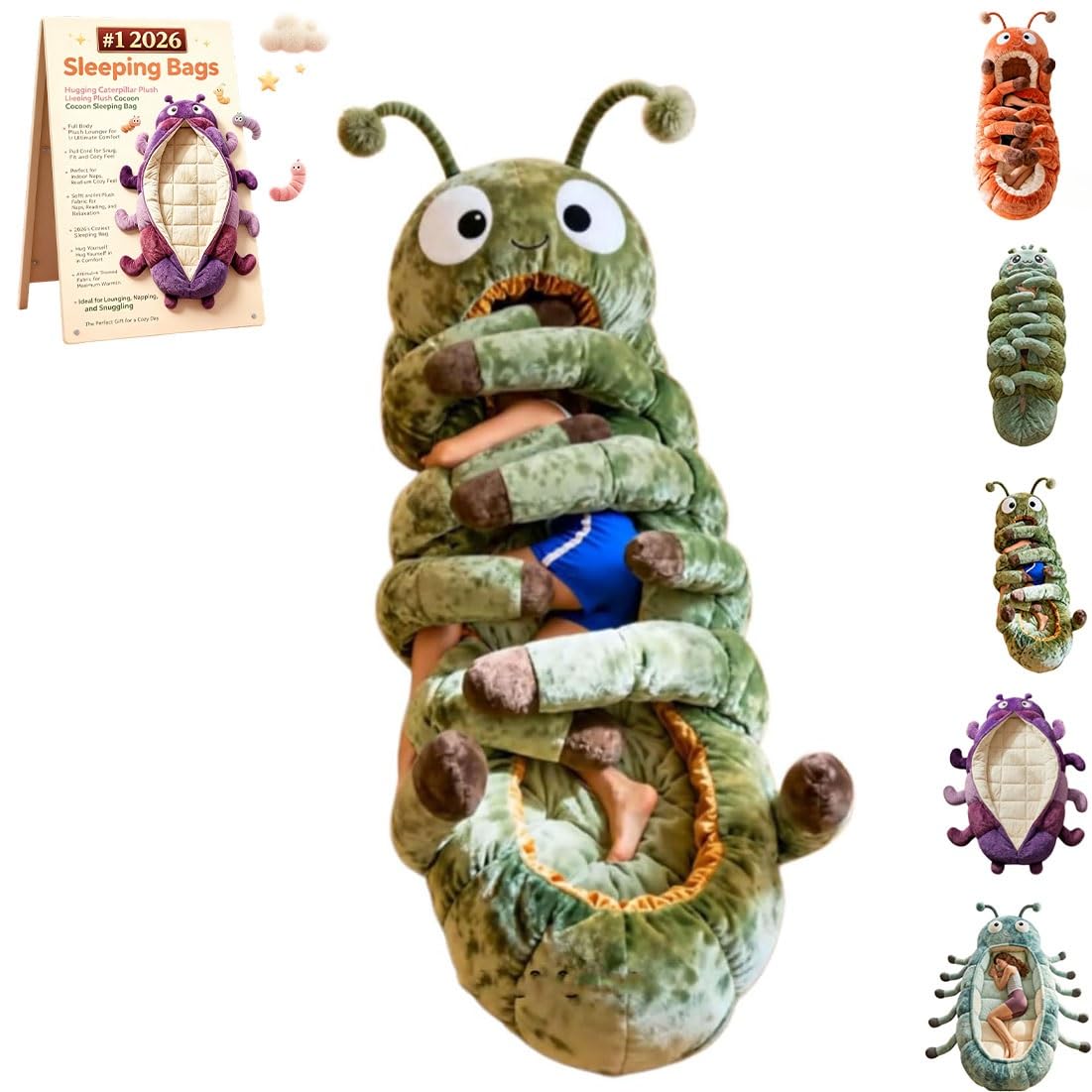 Hugging Caterpillar Sleeping Bags, Full Body Plush Lounger, Indoor Nap Pod,Cozy Reading Nest, Hug Sleep Animal Lounger, Plush Cocoon Sleeping Bag for Adults(Green A)