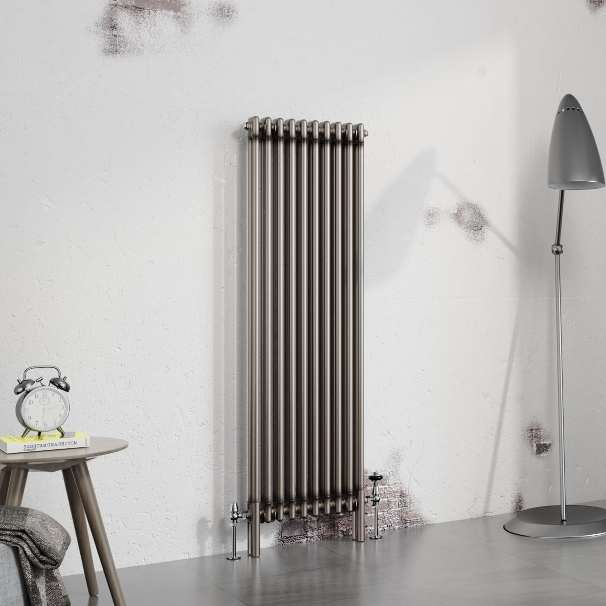 Warmehaus 1500x470mm Raw Metal Vertical Column Radiator Double Traditional Cast Iron Style Bathroom Radiator