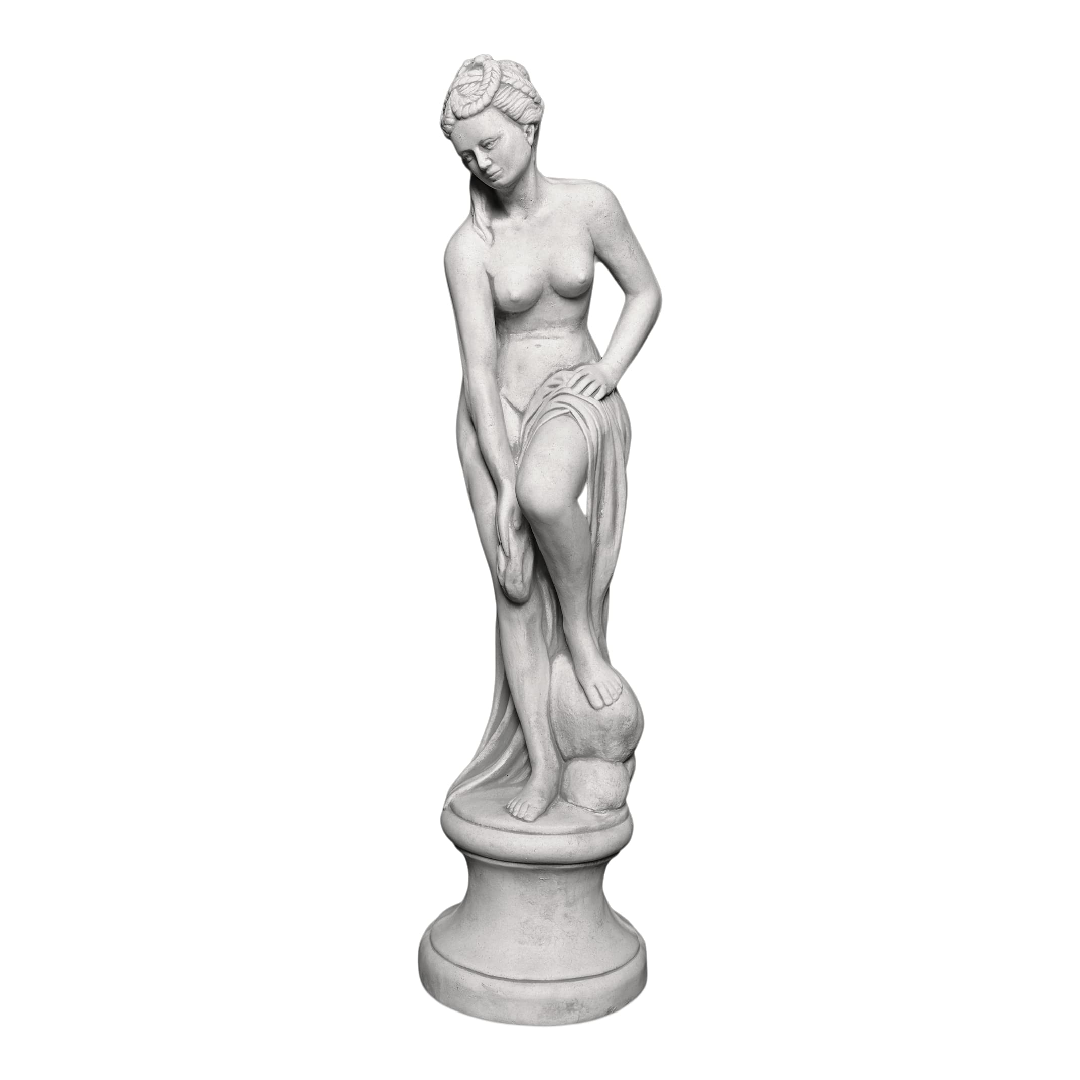 gartendekoparadies.de Statue Venus in the bath on a pedestal, stone figure, H. 75 cm, 19 kg, gray, frost-proof made of cast stone for outdoor use