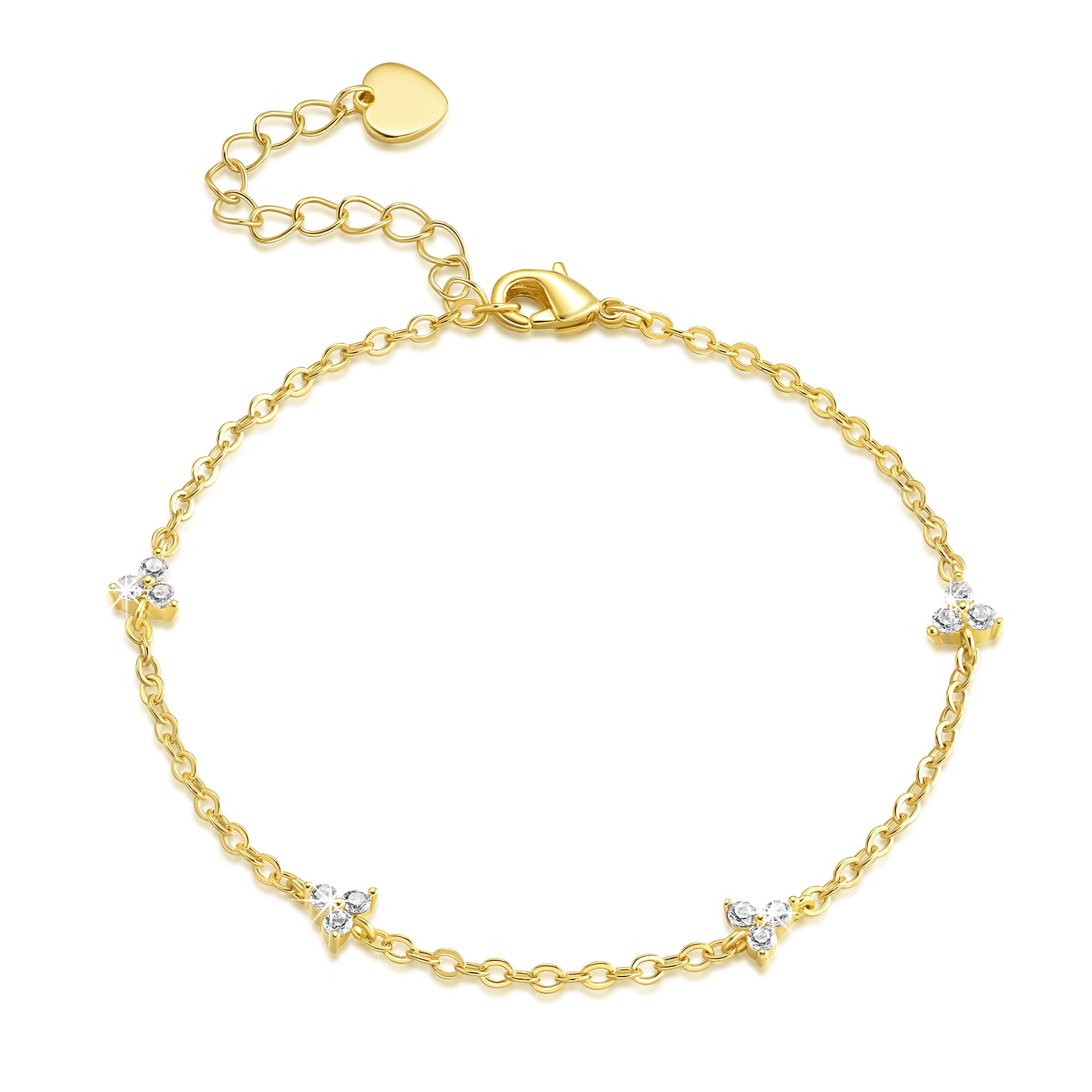 EYUMOI Gold Bracelets for Women 14K Gold Bracelets for Women Clover Bracelet for Womens Romantic Stackable Link Chain Cubic Zirconia Bracelet for