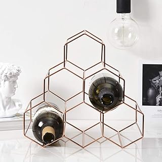 Stojaki na wino, Metal 6 Butelka Mount Wino Whisky Wyświetlacz Półka Kuchnia Butelka Butelka Uchwyt Stojak Organizator dla miłośników wina (Color : Rose Gold)