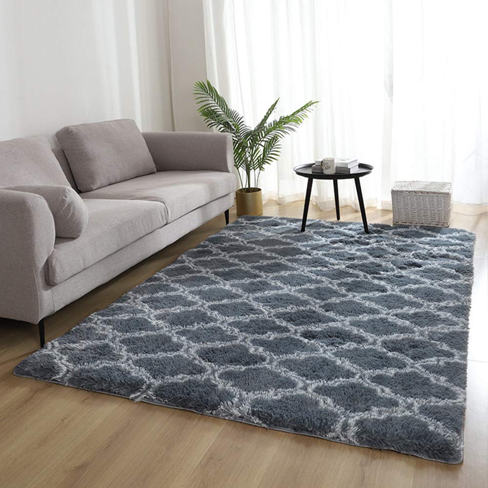 Puszysty pluszowy dywan, włochaty dywanik miękki w dotyku tie-dye sztuczne futro aksamit do salonu sypialni pokoju dziecięcego dekoracja domu (szara siatka, 160 * 230 cm)