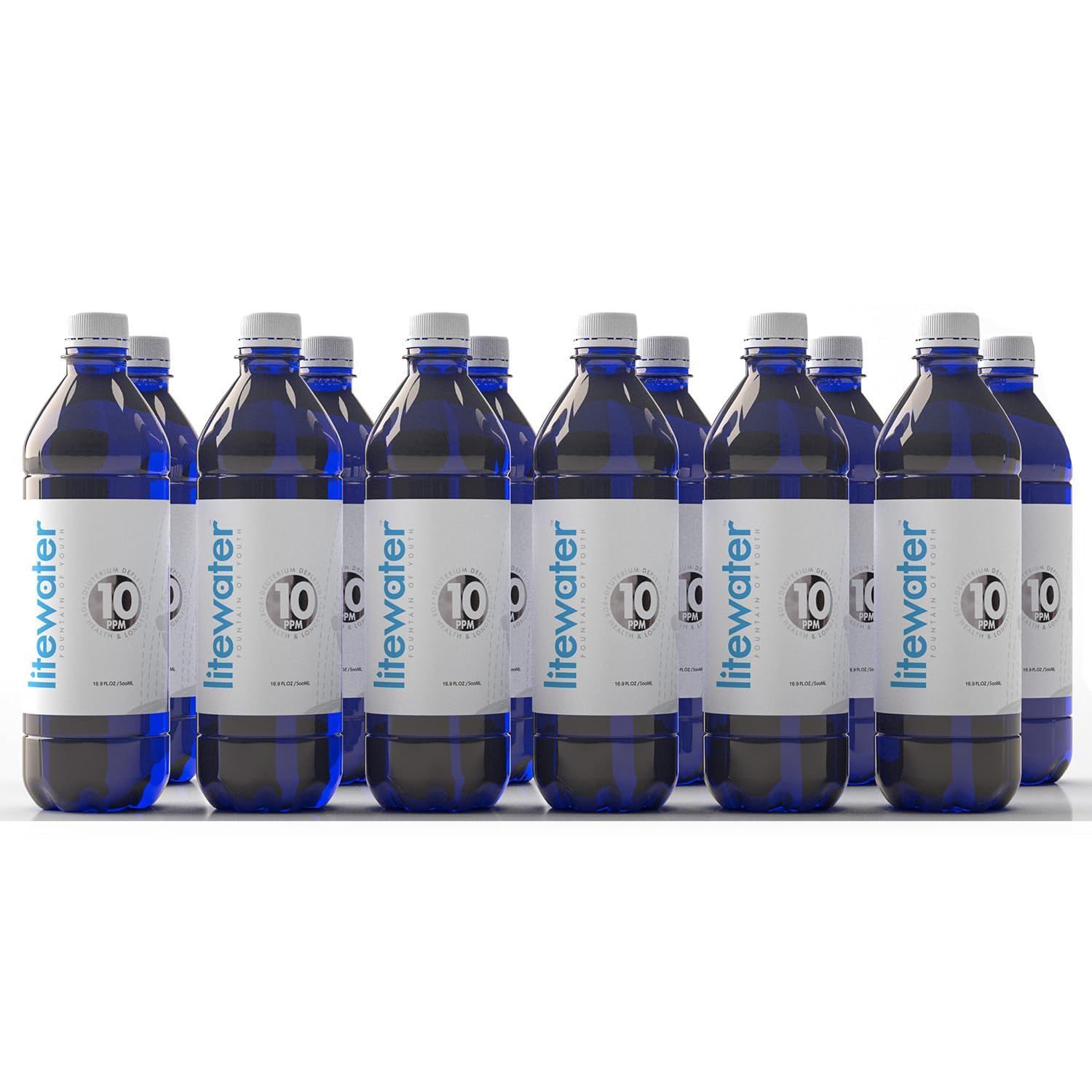 Litewater 10 ppm Deuterium Depleted Water (DDW) - Bottled Water 0.5 Ltr./16.9 Fl.oz - Pure & Clean Natural Water - Immediate Boost of Energy for Athletes (Pack of 12)