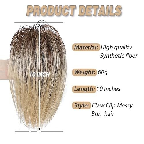 Miniatura 2 de Moño desordenado de pelo sintético con clip de garra para mujer, color marrón mezclado con rubio ceniza