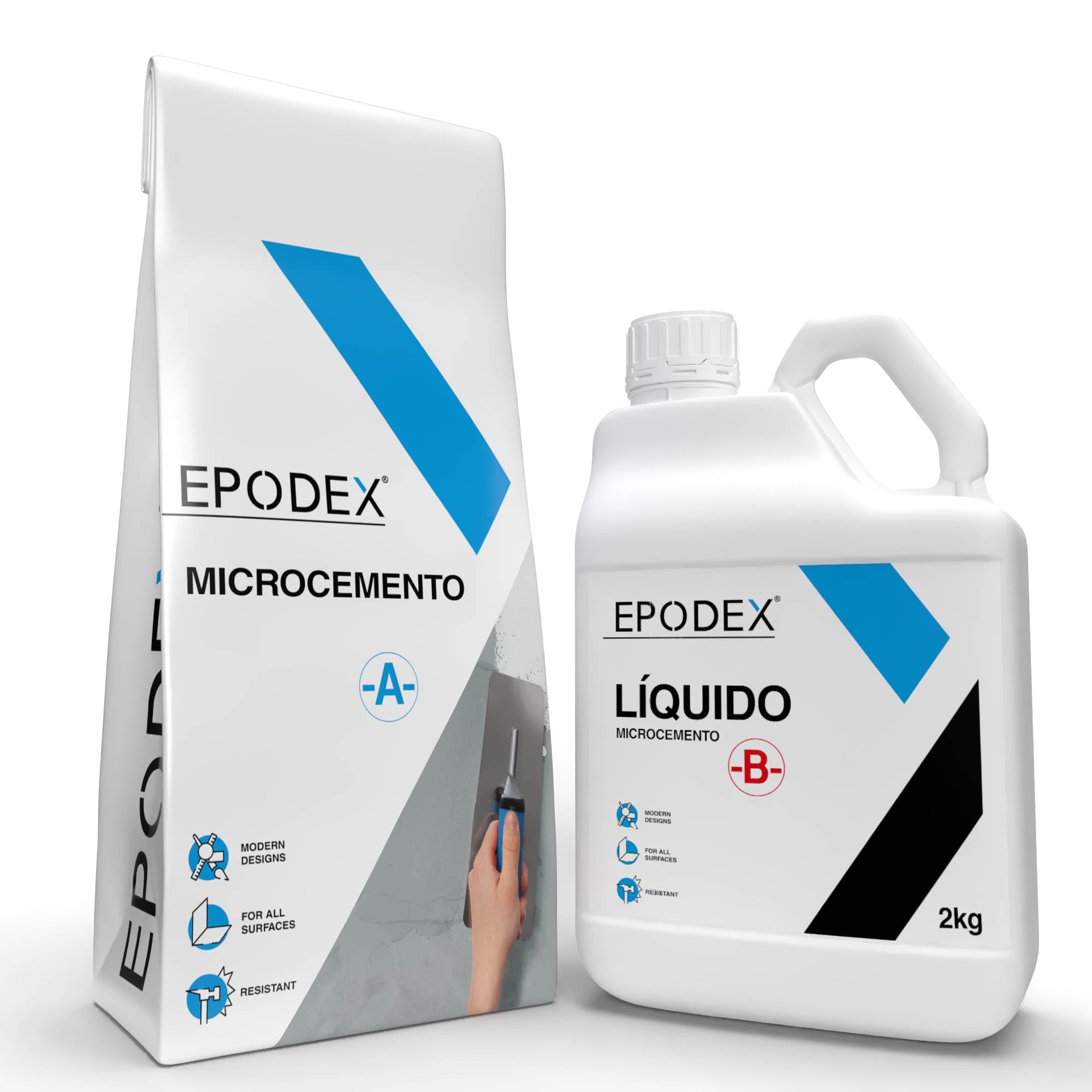 EPODEX Microcemento Set para Paredes - Mocca | Estuco Estructurado & Decorativo, Resina & Pigmentos, Para Azulejos, Madera, Hormigón, Interior & Exterior, 7 m² (2 manos)