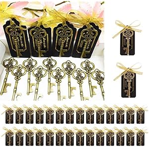 Vintage skelet sleutel flesopener, bruiloft gunsten skelet sleutel flesopener met escort Tag kaart voor bruiloft…