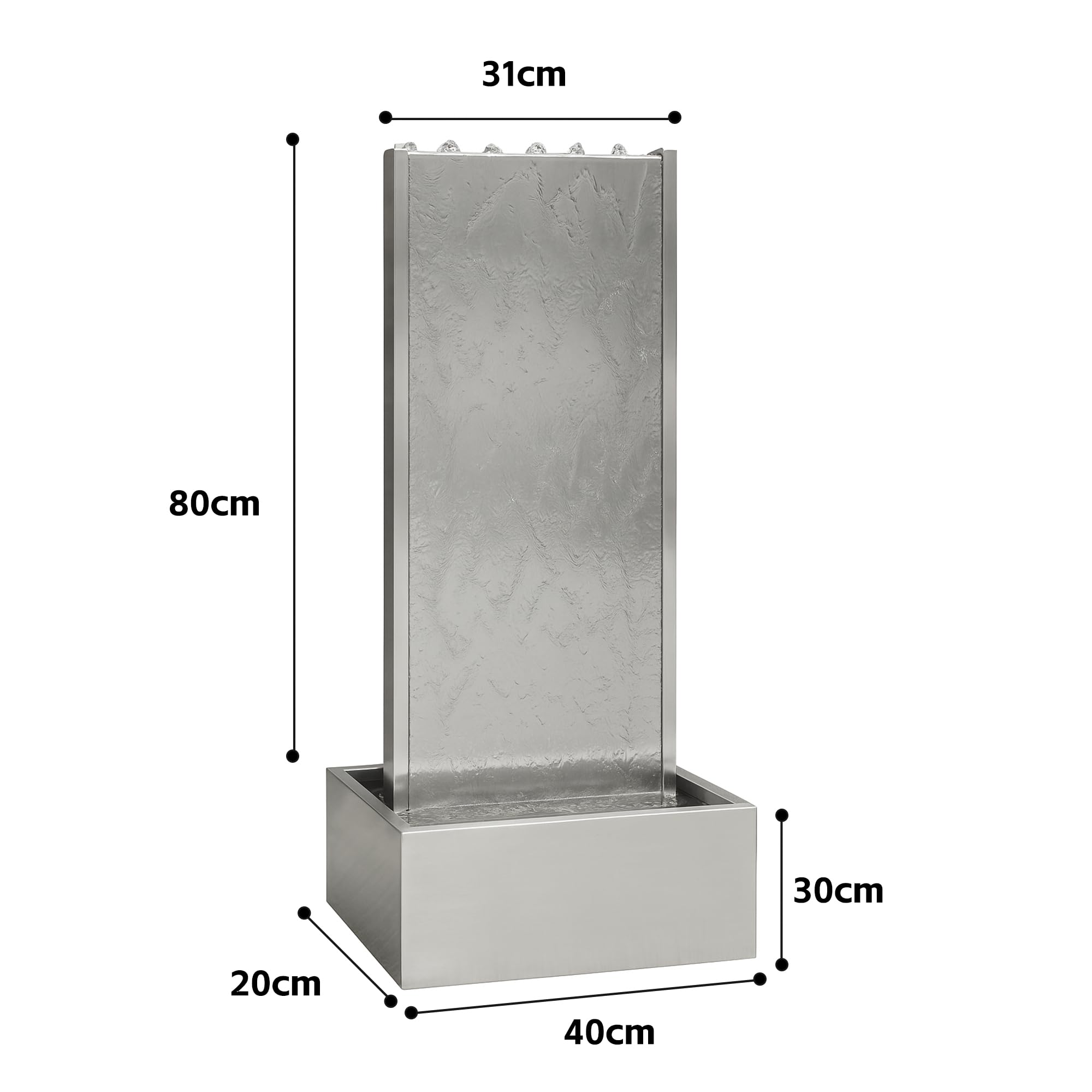 Köhko Wasserwand 23001 Edelstahl Wasserspiel 97 cm LED-Beleuchtung Garten
