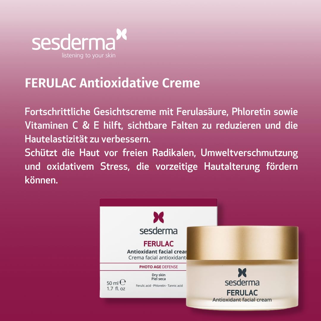 Sesderma FERULAC + C-VIT Set – Antioxidative Gesichtspflege mit Ferulasäure & Vitamin C, Anti-Aging Creme 50 ml + Liposomales Serum 30 ml, Schutz vor Photoaging & strahlender Teint