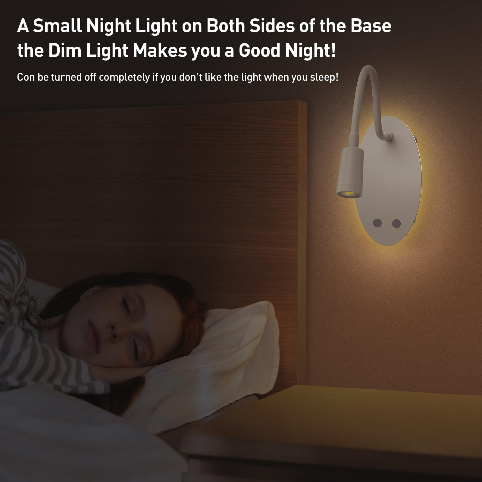 Luz LED para libros montada en la pared, luces de lectura para libros en la cama, 3 regulables, salida USB, luz nocturna, recargable, flexible, cuello de cisne (1 unidad)