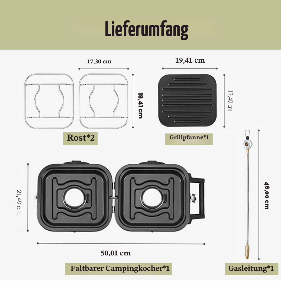 Naturehike 2-in-1-Gascampingherd, Pfanne, Herd mit verstellbaren Brennern, 88,18 oz, transportierende Griff, tragbare, Eisenpfanne für Camping & Wandern, Notkochherd
