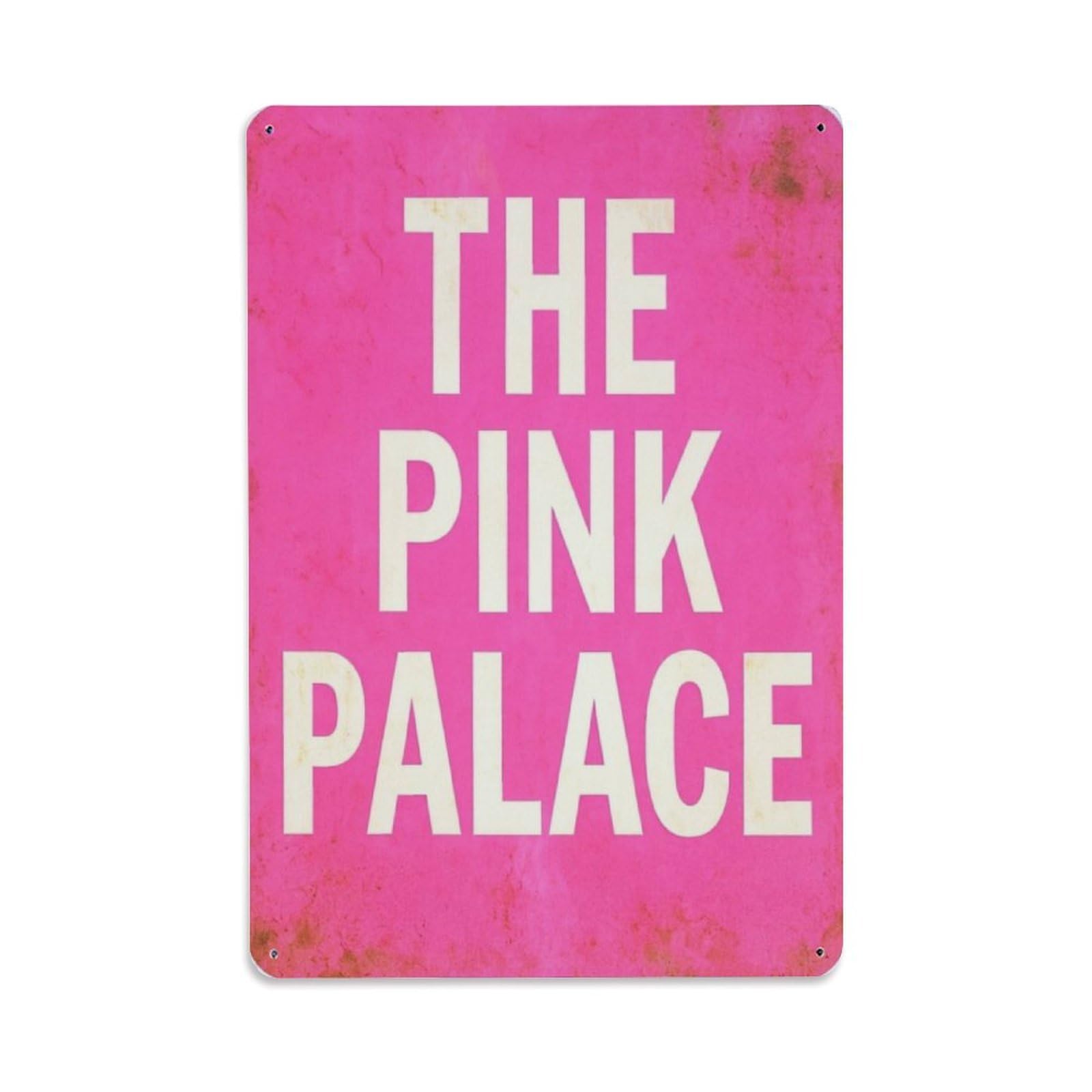 Nestemfo Vintage The Pink Palace Text Print Tin Sign Metal Sign, Living Room,Bar, Home, Bedroom Wall Decor,Retro Metal Poster 8X12 Inches