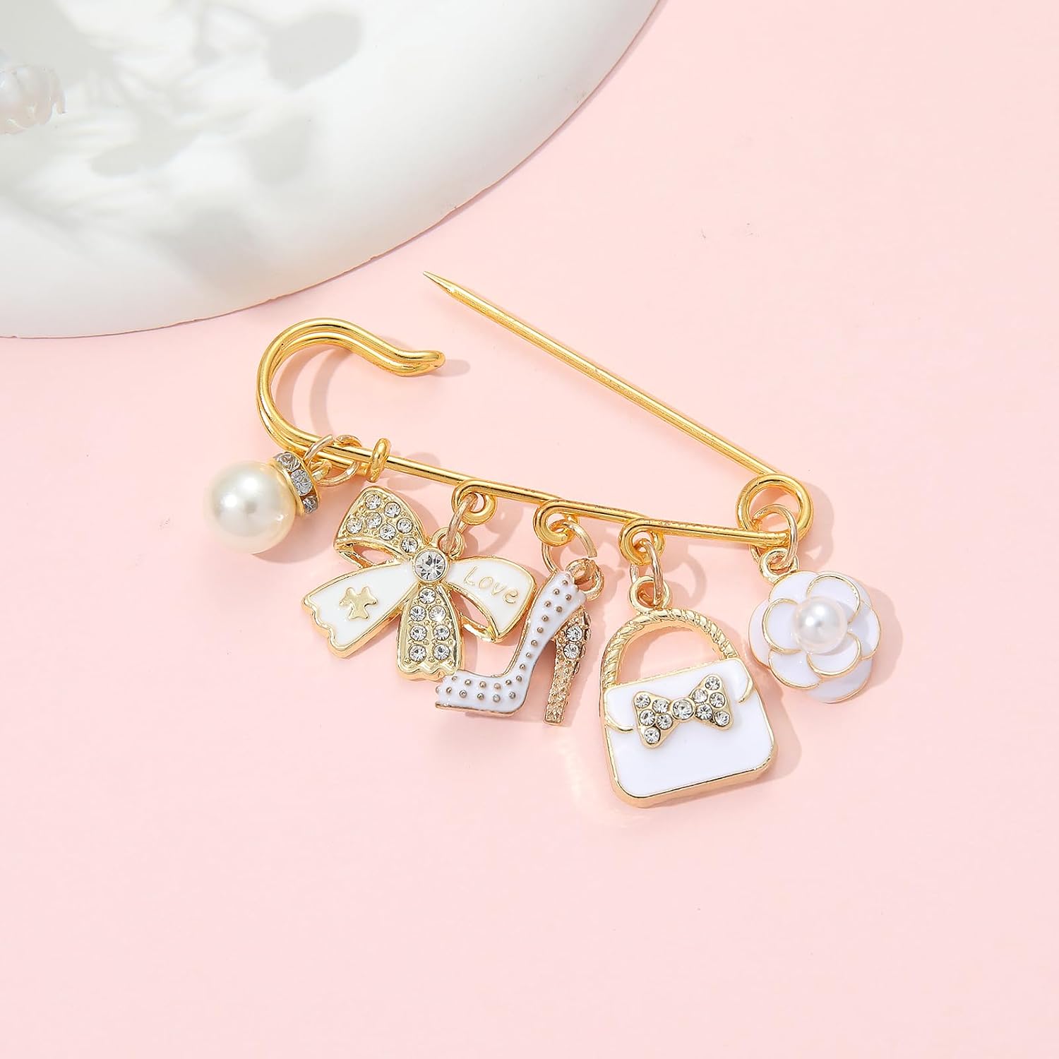 PHAETON 10PCS Elegant Retro Women Brooch Pin with Butterfly Bow, High-heel Shoes, Handbag, Flower, Pearl Pendant for Women Girls Gift