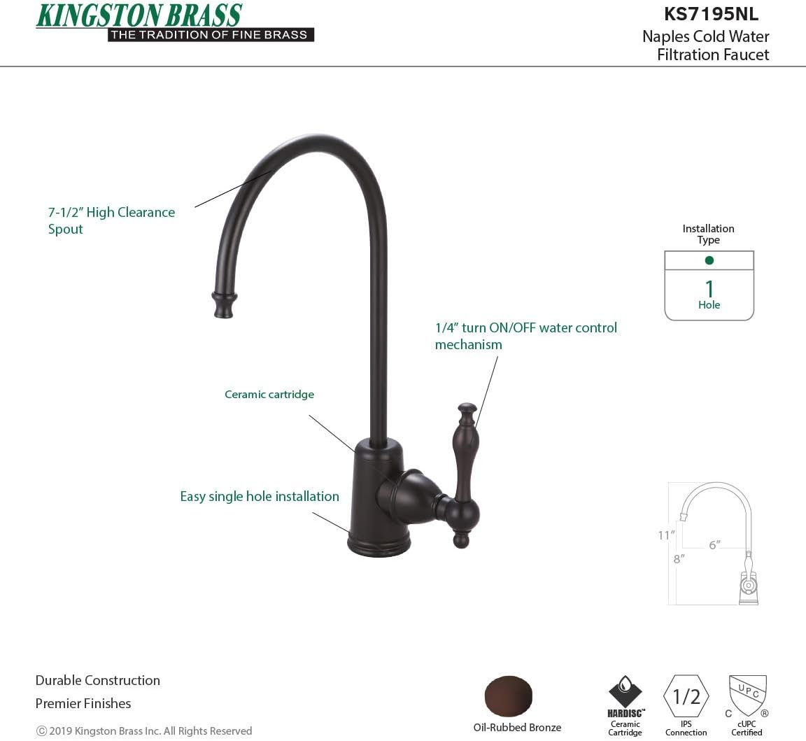 Kingston Brass Gourmetier KS7195NL Naples Single Handle Water Filtration Faucet, Oil Rubbed Bronze