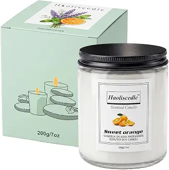 Scented Aromatherapy Candle - Natural Soy Wax, Calming Fragrance, Sweet Orange