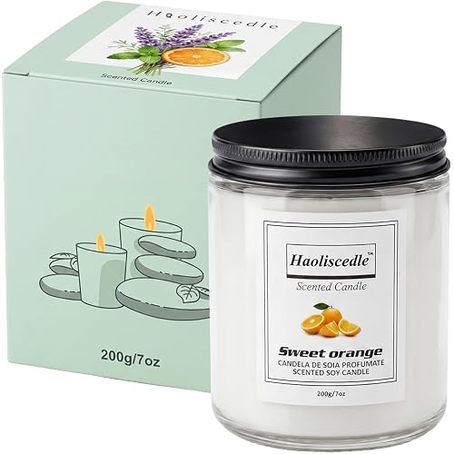 Scented Aromatherapy Candle, Natural Soy Wax Fragrance Candle, Calming Ambience Candle for Home Indoor Use Holiday Birthday Gifts (Sweet Orange)