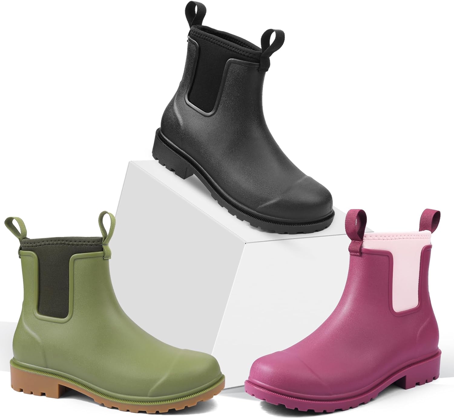 DKSUKO Women's Deck Boots Waterproof Ankle Rain Boots Non-Slip Rubber Fishing Boot Outdoor Work Shoes for Boating Gardening Farming(Green,8) - Image 6