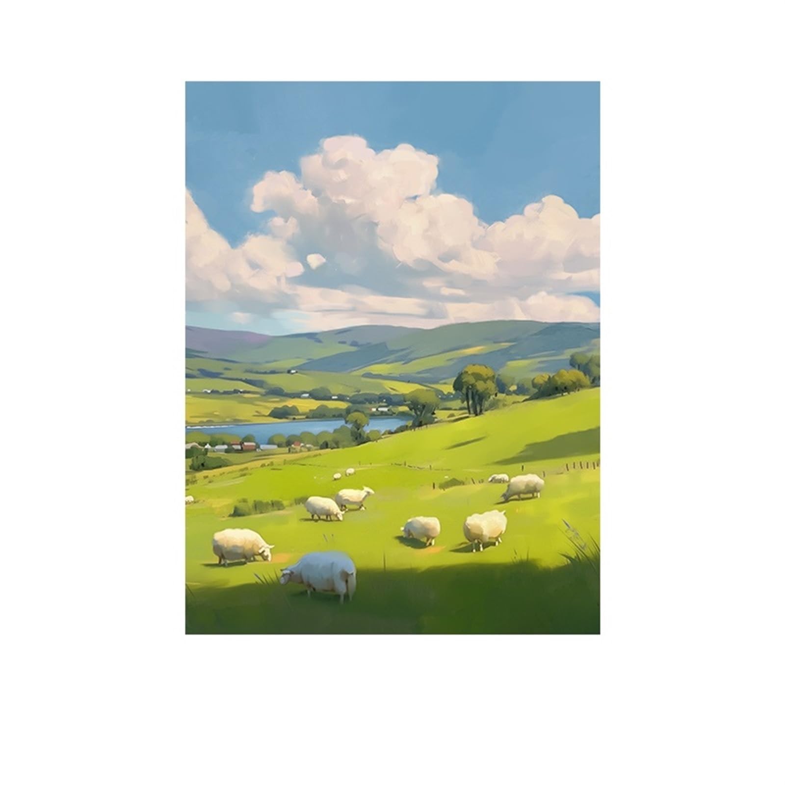 Peinture murale suspendue haut de gamme paysage de prairie cadre en bois