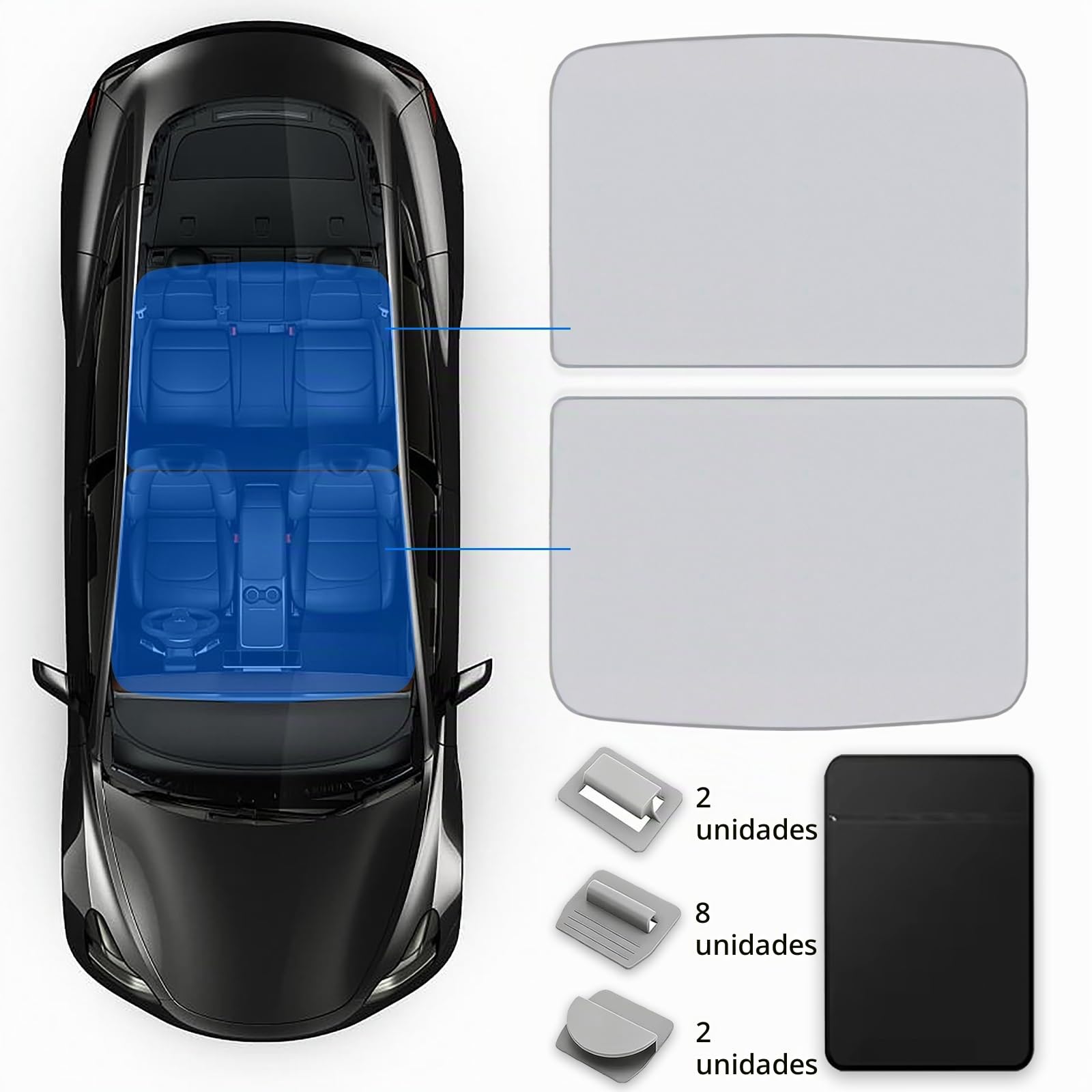 Parasol para Techo de Cristal (Compatible con Tesla Model 3 2021-2026), Paquete de 2 parasoles Plegables con Aislamiento térmico y protección contra Rayos UV y Calor (Gris)