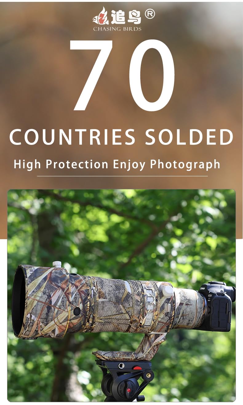 CHASING BIRDS Manteau de protection imperméable camouflage pour Canon RF 100-300 mm F2.8 L IS USM Housse de protection imperméable (désert, avec rallonge RF 1,4X)