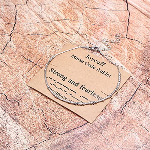 Joycuff Inspirational Ankle Bracelets For Women Silver Anklets Morse Code Secret Message Jewelry For Friends Mom Daughter Nurse Wife Coworkers Unique Minimalist Gifts Strong And Fearless #TOP2