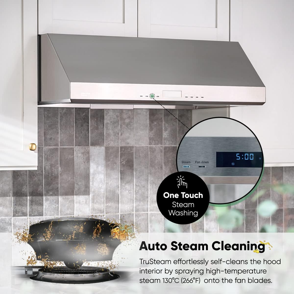 Pacific Trusteam Under Cabinet Ducted Range Hood 36" - 1200CFM Powerful Kitchen Wall Mount Vent Hood - Stainless Steel, App Control, Ultra Quiet, Touch Control, LED Lights, Auto Cleaning ‎SC9836AS