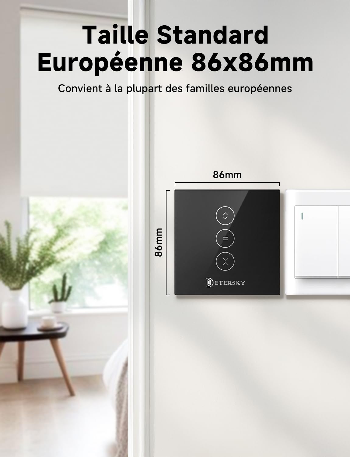 Interrupteur Volet Roulant Connecté，Etersky Interrupteur Volet Roulant WiFi,Compatible avec Alexa/Google Home, Interupteur Connecté Tactile Rétro éclairage Peut Éteindre LED Timer APP Contrôle，Noir 1P