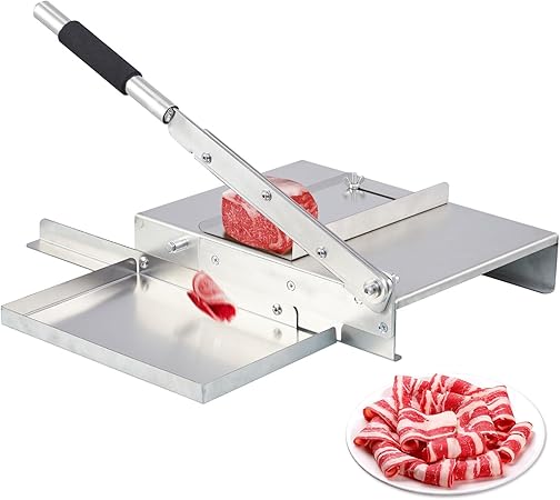 Manual Meat Slicer, Portable Frozen Meat Cutter, Stainless Steel Vegetable Meat Cleavers Beef Mutton Roll Slicing Machine for Home Restaurant Cooking Hotpot