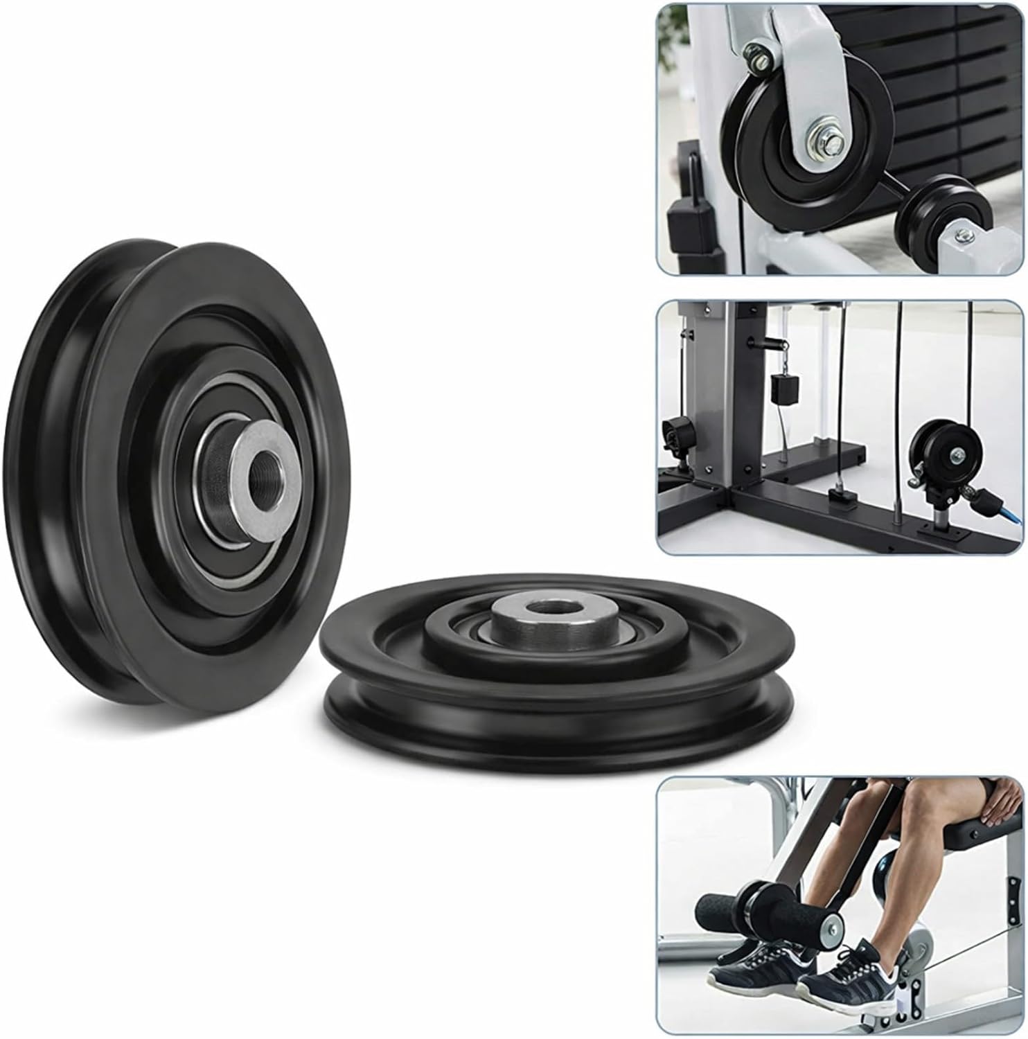 Keenso 10 Pcs/Set 75mm/90mm Nylon Bearing Pulley Wheel Replacement Black for Cable Machine Gym Equipment Exercise Strength Training Accessory