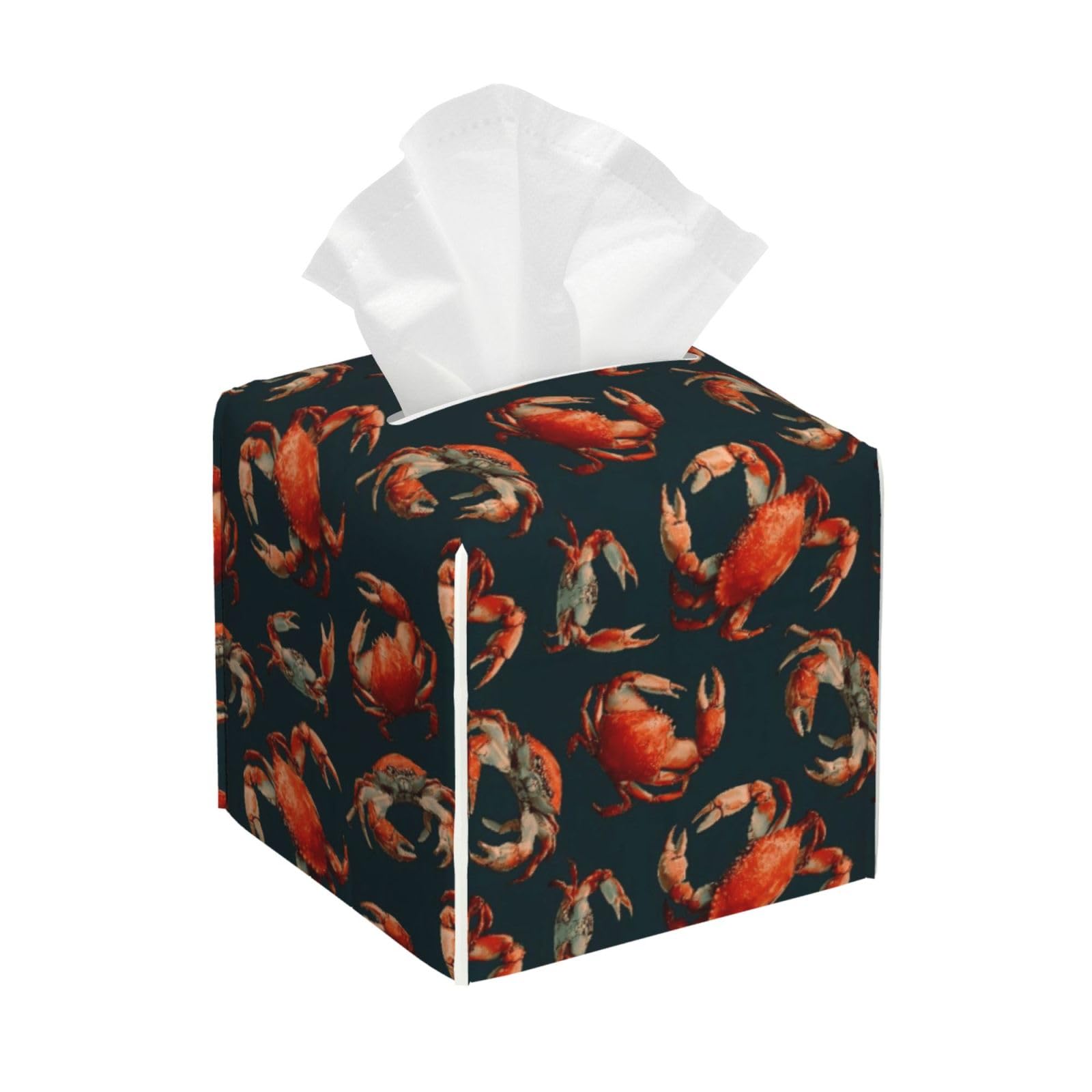 Realistic Red Crab B Print Tissue Box Cover Holder Square, Foldable Modern Cube Tissue Box Cover, Leather Decorative Organizer for Tabletop Bathroom Car Office Desk Decor