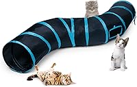 Sheldamy S-Shape Collapsible Cat Tunnel Toy - 2-Way Interactive Maze with Play Ball for Cats, Kittens, Rabbits, Puppies (Blue & Black)