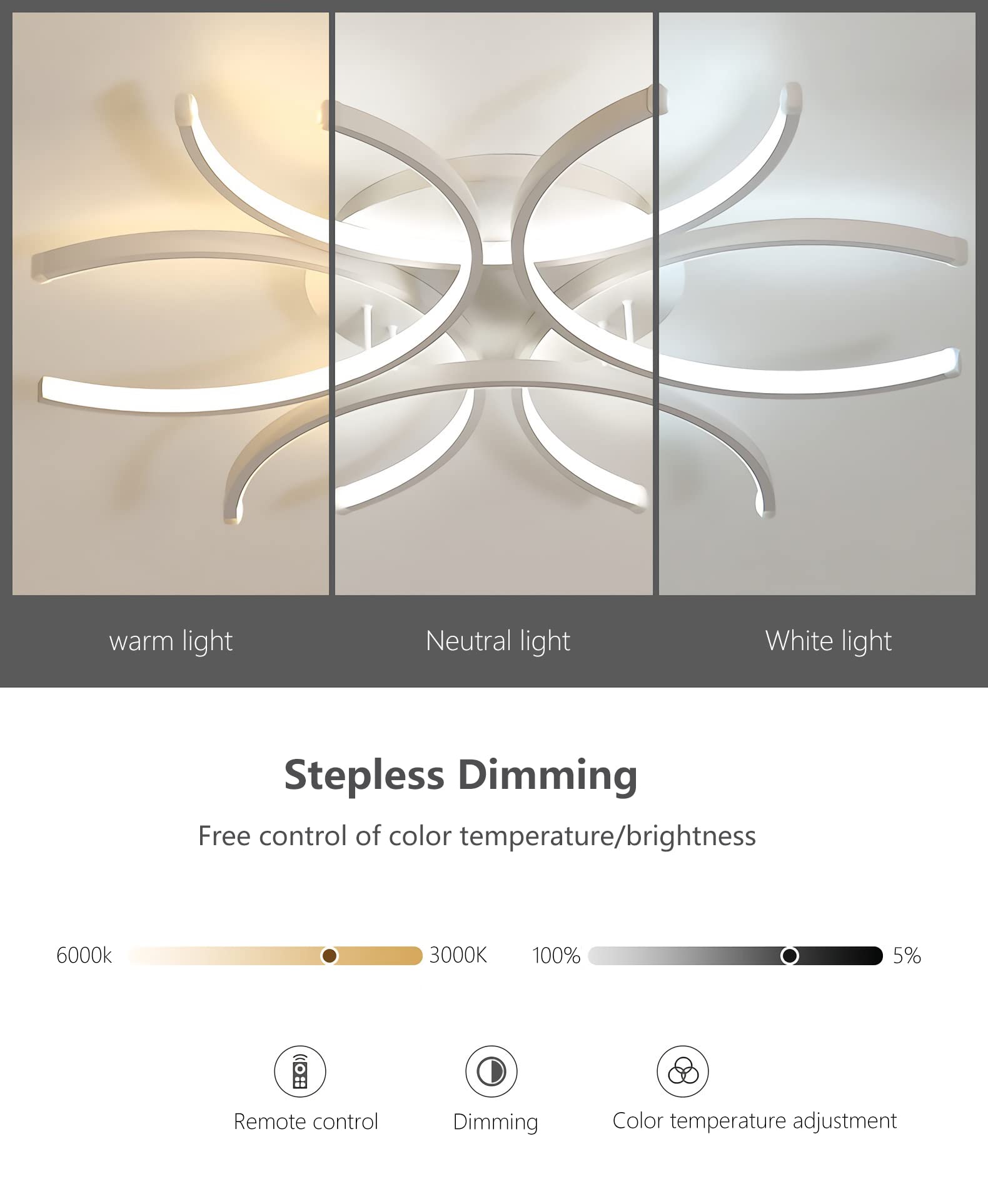 Plafoniera LED Soffitto Moderna, Lampada da Soffitto Dimmerabile da Incasso con Telecomando, Creativo Forma Di Fiore Lampadario per Soggiorno Camera da Letto Sala da Pranzo(80 cm)