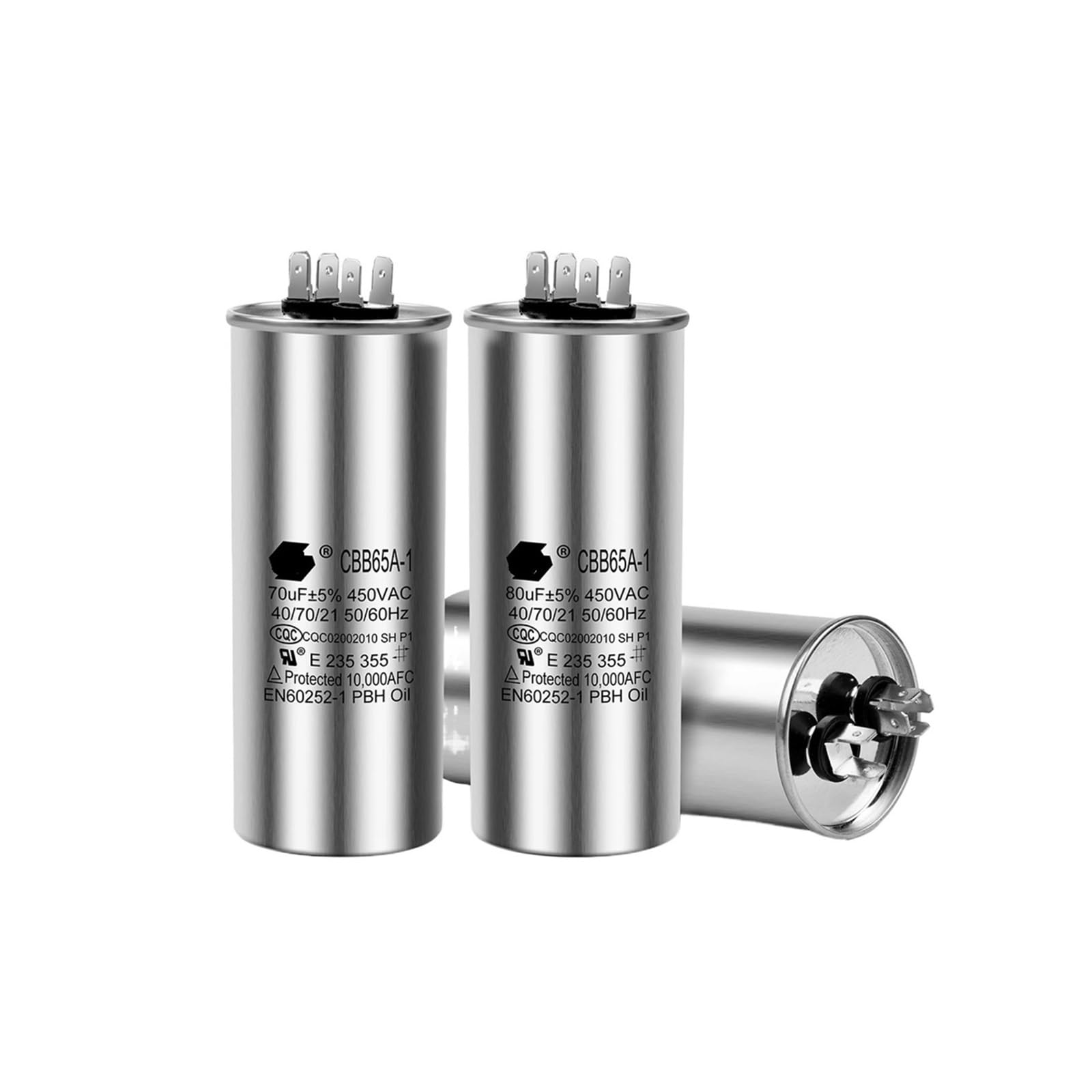 2 condensadores de Arranque de Motor CBB65 de 450 V CA, 5 UF, 6 UF, 15 UF, 20 UF, 25 UF, 30 UF, 35 UF, 40 UF, 45 UF y 50 UF.(90UF)