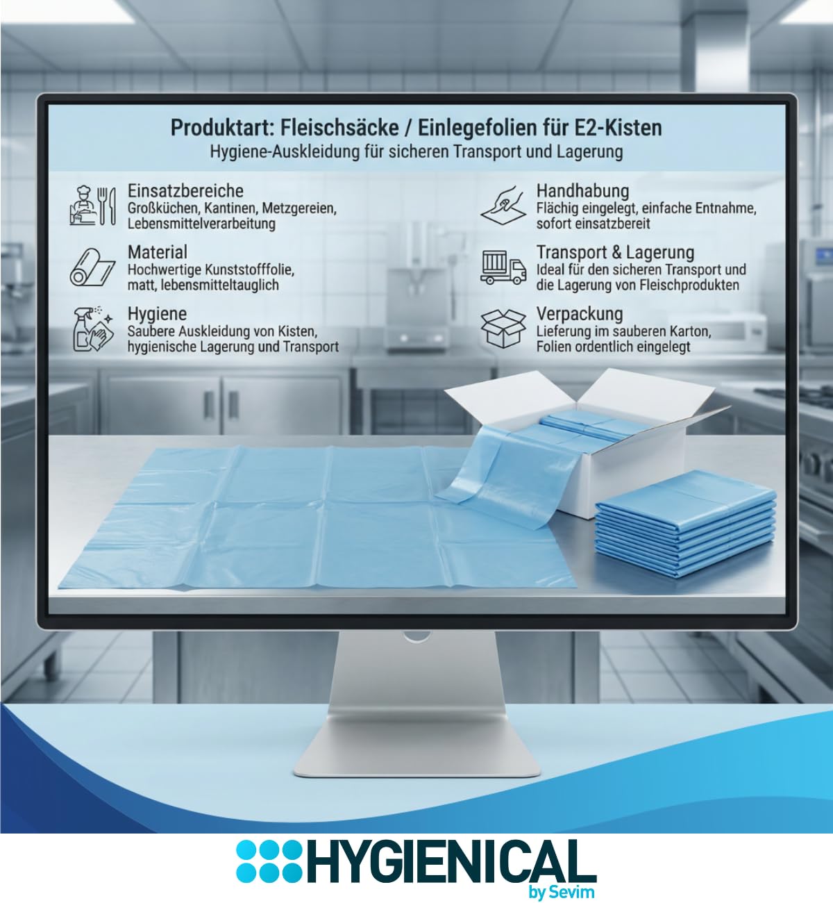 500 Einlegesäcke Fleischkistensack HDPE 10 µm – lebensmittelecht, reißfest & flüssigkeitsdicht – Auskleidungssack für E2‑Kisten/Eurobox – Gastronomie & Metzgereibedarf